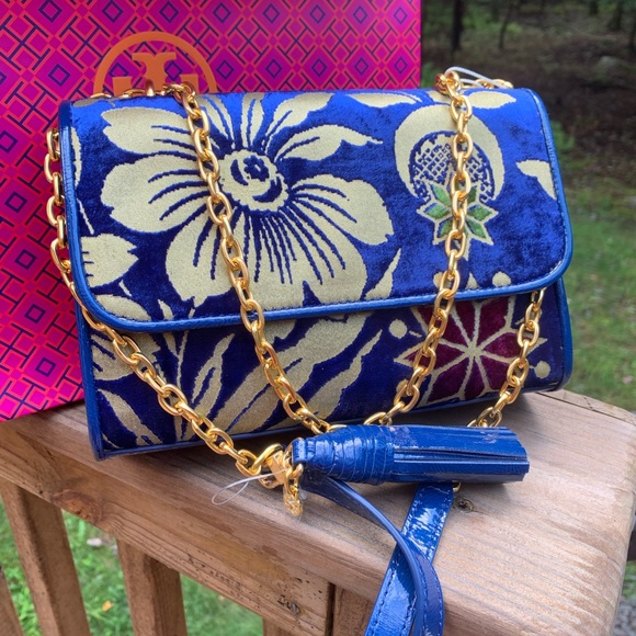 Tory Burch Handbags - Authentic Tory Burch Velvet/Leather floral Crosby